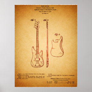Affiches Cool Vintage look célèbre Bass Guitare brevet