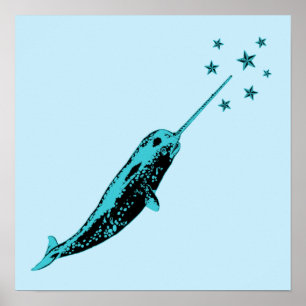 Affiches Copie bleue d'affiche d'art de mur de Narwhal