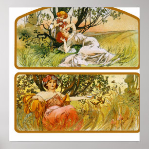 Affiches Copie d'affiche de Mucha : Deux scènes de nature