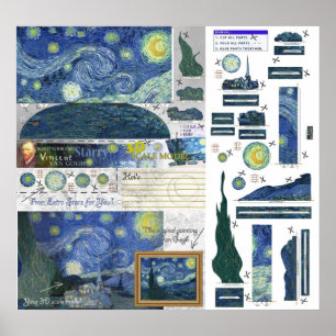 Affiches Copie d'affiche de Van Gogh Papercraft de nuit