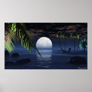 Affiches Copie d'arrangement de lune de nuit d'océan