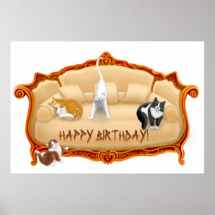 Affiches Copie de chats de divan de joyeux anniversaire