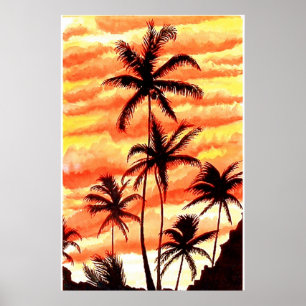 Affiches Copie de paumes de coucher du soleil