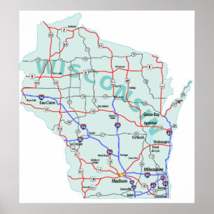 Affiches Copie d'un état à un autre de carte du Wisconsin