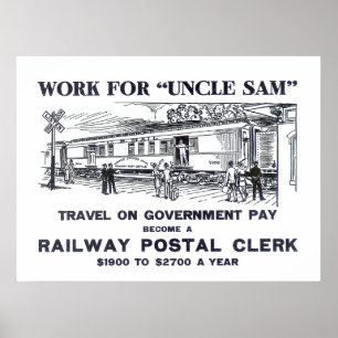 Affiches Copie ferroviaire 1926 de commis postal