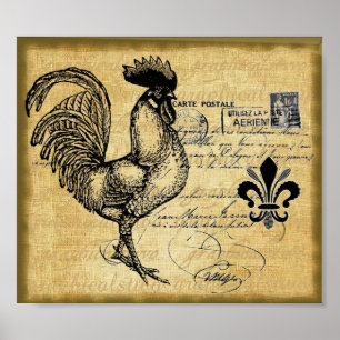 Affiches Coq Français vintage Sur Burlap