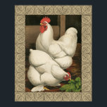 Affiches Coq & Hen à l'extérieur Hen House avec frontière b<br><div class="desc">Un imprimé d'art rustique présentant un coq vigoureux et une poule dans une maison de poules. La bordure foncée ecru est motif est constituée d'éléments en spirale. Ce tirage serait un grand ajout à une décoration de maison de campagne rurale.</div>