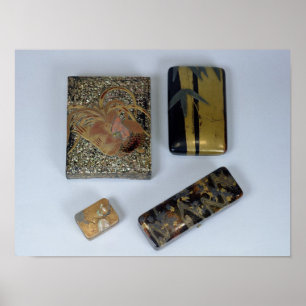 Affiches Coque d'écriture décoré avec un coq