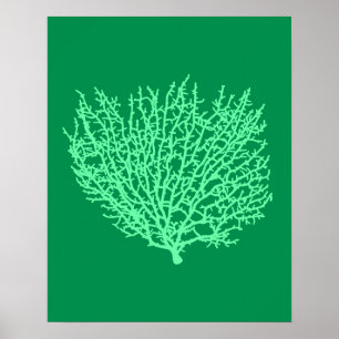 Affiches Corail de ventilateur imprimé, vert pâle sur vert