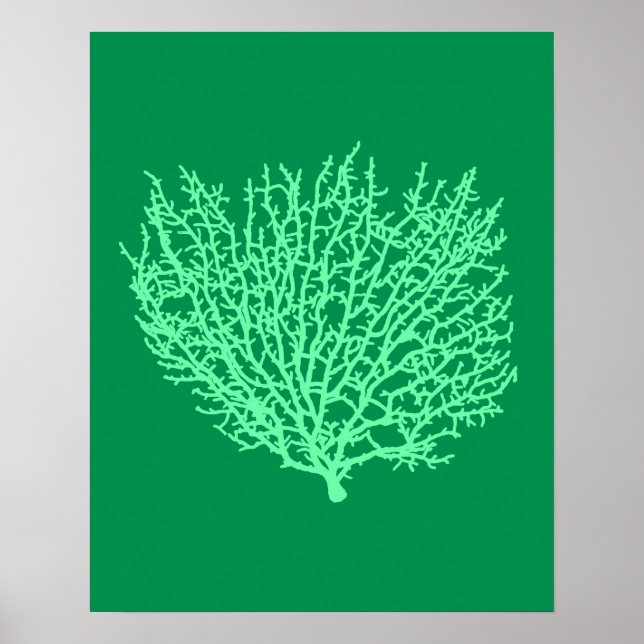 Affiches Corail de ventilateur imprimé, vert pâle sur vert  (Devant)