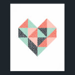 Affiches Corail et Noir de Mint Coeur du Triangle<br><div class="desc">Ce mur moderne aurait l'air merveilleux sur lui-même ou dans le cadre d'un mur de galerie. Ce design présente une forme cardiaque faite de triangles en motif vert menthe,  rose corail et noir.</div>