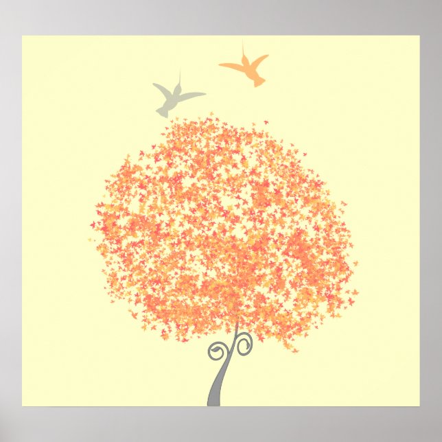 Affiches Corail Fantaisiste et Arbre Gris - invitations ass (Devant)