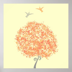 Affiches Corail Fantaisiste et Arbre Gris - invitations ass