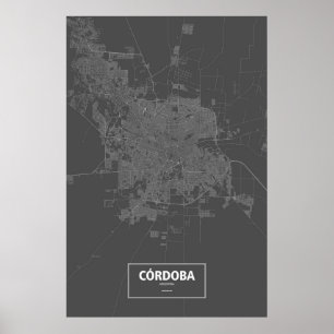 Affiches Cordoue, Argentine (blanc sur noir)