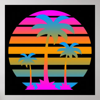 Affiches Corey Tiger 80s Retro Vintage Palm Trees coucher d
