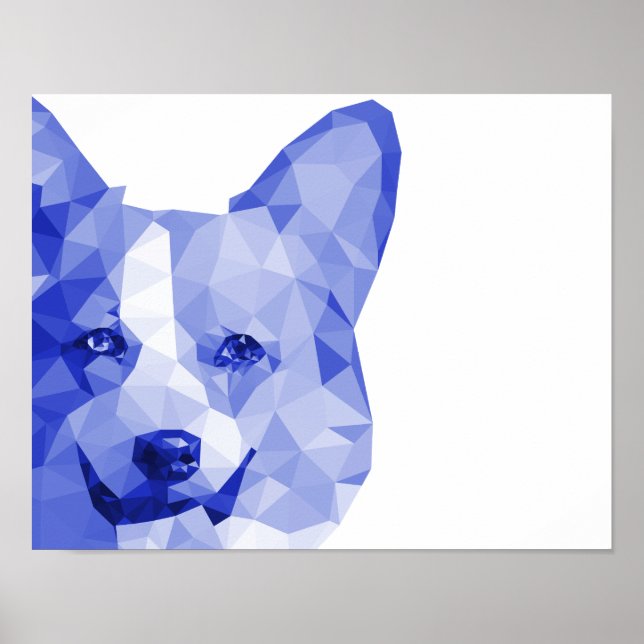 Affiches Corgi Low Poly Art en bleu (Devant)
