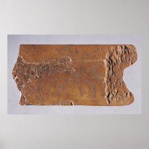 Affiches Corne de rennes sculptée avec cerf et bondissant