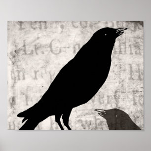 Affiches Corneille d'oiseaux customisée par collage vintage