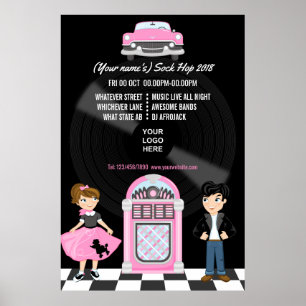 Affiches Corporate/Club/College/School Sock Hop Retro Party