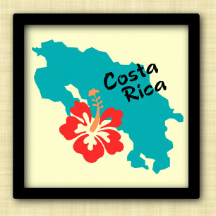 Affiches Costa Rica carte art avec fleur hibiscus