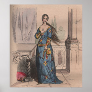 Affiches Costume noble de femme de mode française médiévale