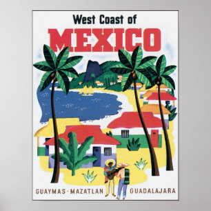 Affiches Côte Ouest du Mexique Guaymas, Mazatlan, Guadalaja