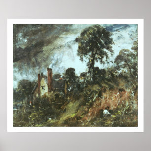 Affiches Cottage parmi les arbres avec un banc de sable,
