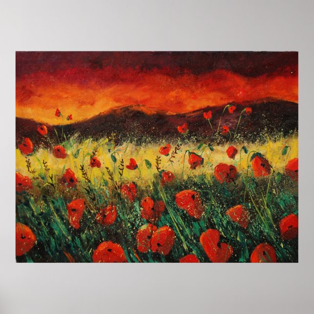 Affiches couché de soleil sur les pavots 68 (Devant)