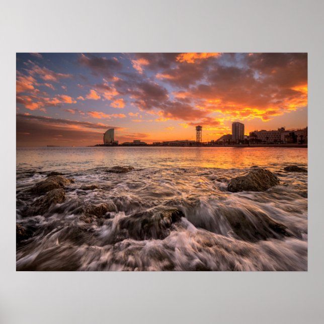 Affiches Coucher De Soleil À Barcelone (Devant)