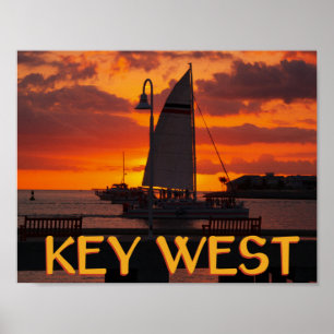 Affiches Coucher de soleil à Key West avec des bateaux
