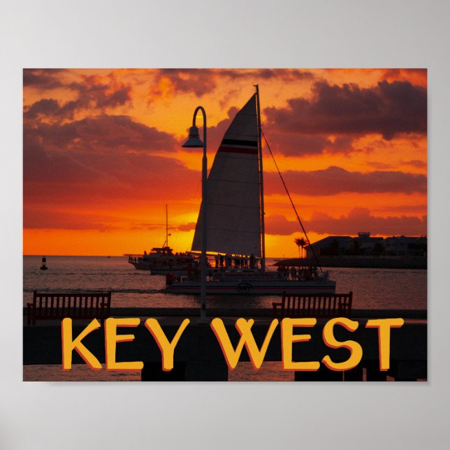 Affiches Coucher de soleil à Key West avec des bateaux (Devant)