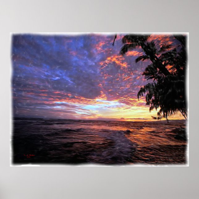 Affiches Coucher de soleil à la plage...Poster et imprimer. (Devant)