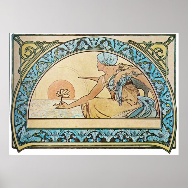 Affiches Coucher de soleil Art Nouveau vintage (Devant)