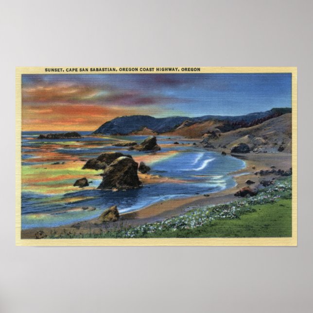 Affiches Coucher de soleil au Cap San Sabastian en Oregon (Devant)