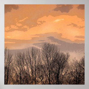 Affiches Coucher de soleil avec arbres nus