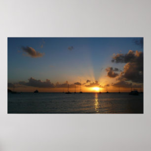 Affiches Coucher de soleil avec voiliers Paysage tropical P
