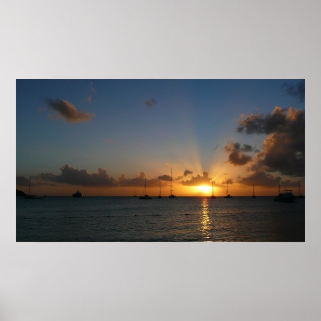 Affiches Coucher de soleil avec voiliers Paysage tropical P (Devant)