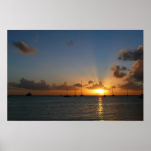 Affiches Coucher de soleil avec voiliers Paysage tropical P