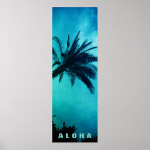 Affiches Coucher de soleil bleu Aloha Hawaii Palmiers Tropi
