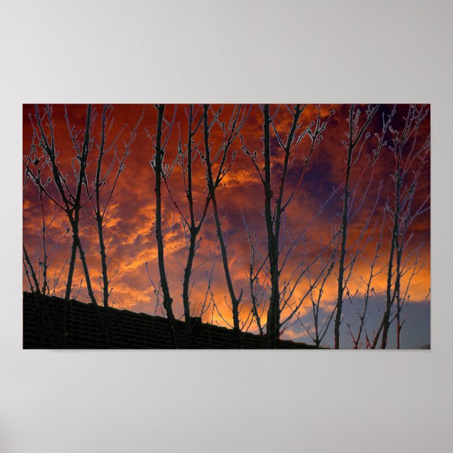 Affiches Coucher de soleil d'automne dans le pays (Devant)