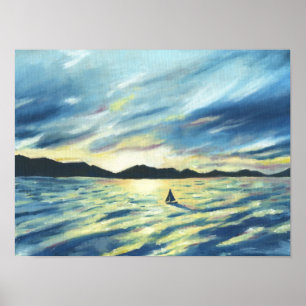 Affiches Coucher de soleil de bateau à voile