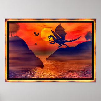 Affiches Coucher de soleil de dragon