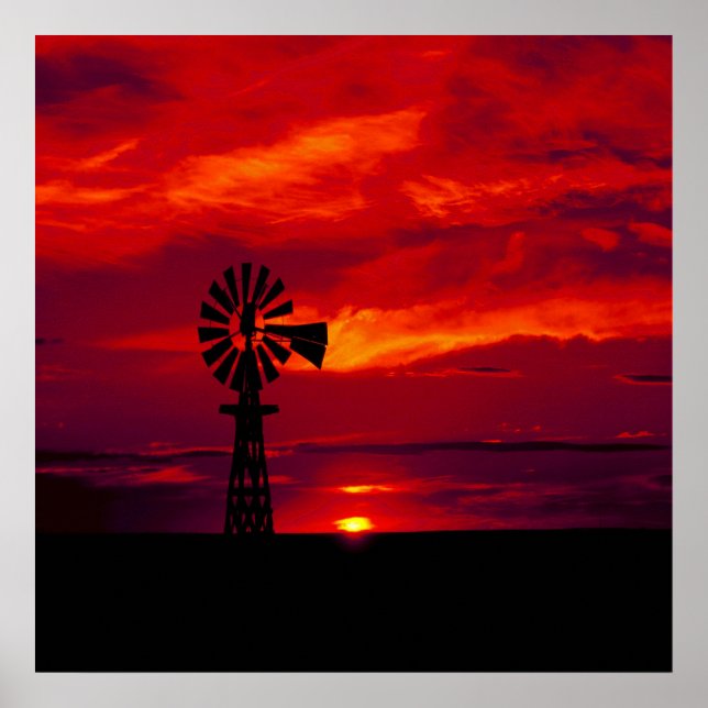 Affiches Coucher de soleil de moulin (Devant)