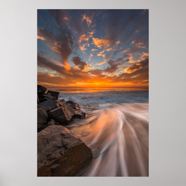 Affiches Coucher de soleil depuis la plage de Tamarach (Devant)