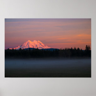 Affiches Coucher de soleil et brouillard du Mont Rainer