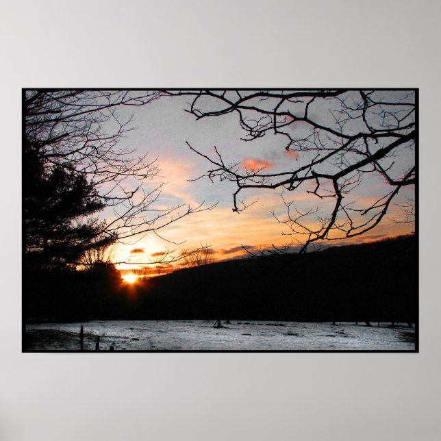 Affiches Coucher de soleil et terrain neigeux (Devant)
