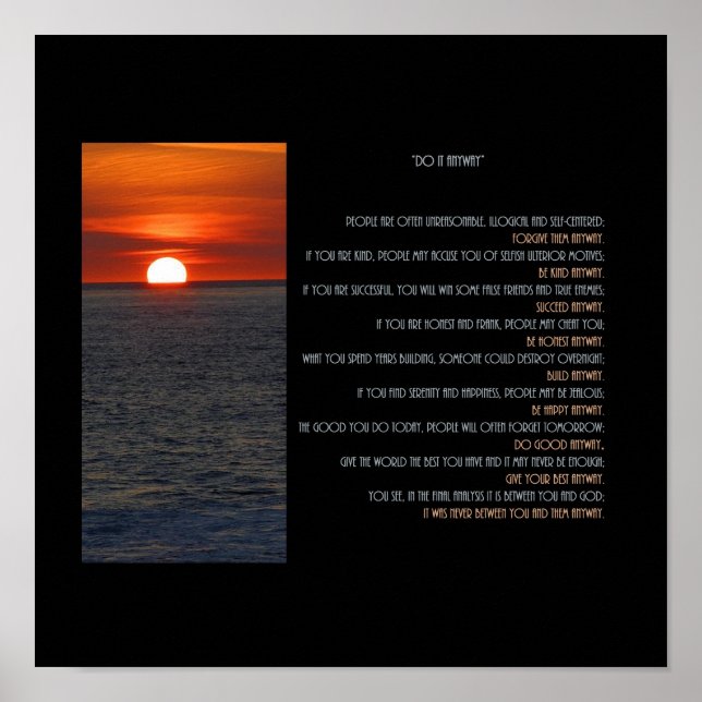 Affiches Coucher de soleil "Faites-le quand même" (Devant)