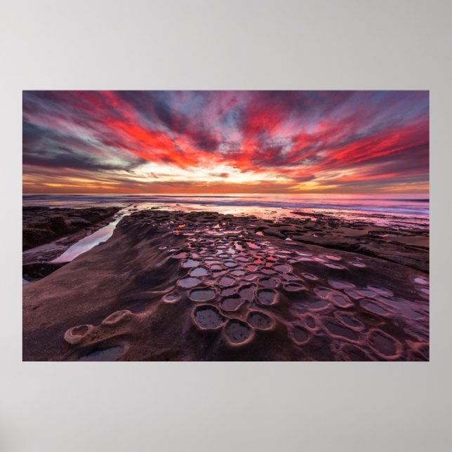 Affiches Coucher de soleil incroyable aux bassins de marée (Devant)