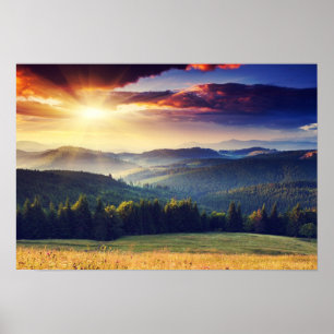 Affiches Coucher de soleil majestueux dans les montagnes pa