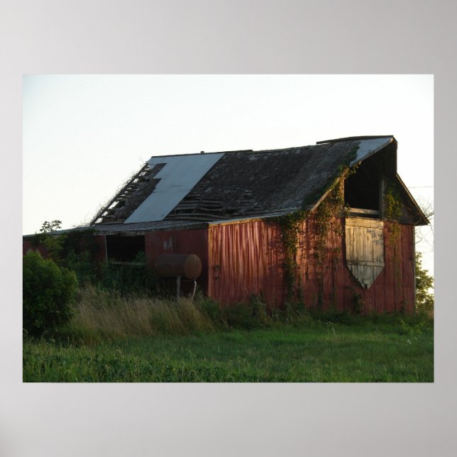 Affiches Coucher de soleil sur la grange (Devant)